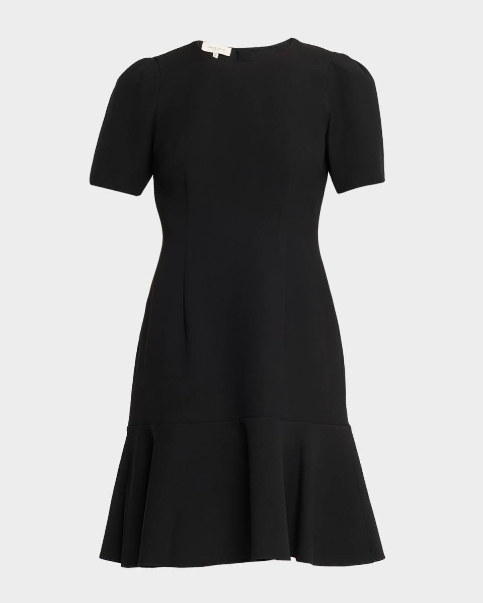 Flounce Puff-Sleeve Crepe Dress
